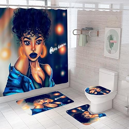 Badematten & Badteppiche Set 4 Teilig Badezimmerteppich Waschbar Badematte rutschfest,Wc Vorleger Mit Ausschnitt Badematte Und Duschvorhang,Badvorleger Toilette Teppich 50×80Cm Schwarz von malxlaw