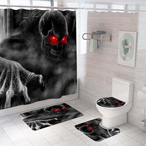 Badematten & Badteppiche Set 4 Teilig Badezimmerteppich Waschbar Badematte rutschfest,Wc Vorleger Mit Ausschnitt Badematte Und Duschvorhang,Badvorleger Toilette Teppich 50×80Cm Skelett Badematten & Badteppiche Set 4 Teilig Badezimmerteppich Waschbar Badematte rutschfest,Wc Vorleger Mit Ausschnitt Badematte Und Duschvorhang,Badvorleger Toilette Teppich 50×80Cm Skelett von malxlaw