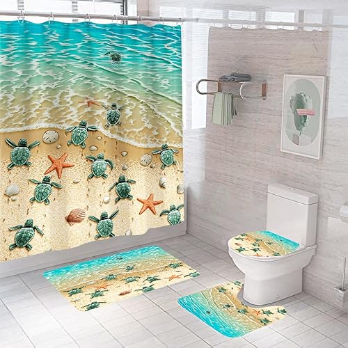 Badematten & Badteppiche Set 4 Teilig Badezimmerteppich Waschbar Badematte rutschfest,Wc Vorleger Mit Ausschnitt Badematte Und Duschvorhang,Badvorleger Toilette Teppich 50×80Cm Strand Badematten & Badteppiche Set 4 Teilig Badezimmerteppich Waschbar Badematte rutschfest,Wc Vorleger Mit Ausschnitt Badematte Und Duschvorhang,Badvorleger Toilette Teppich 50×80Cm Strand von malxlaw