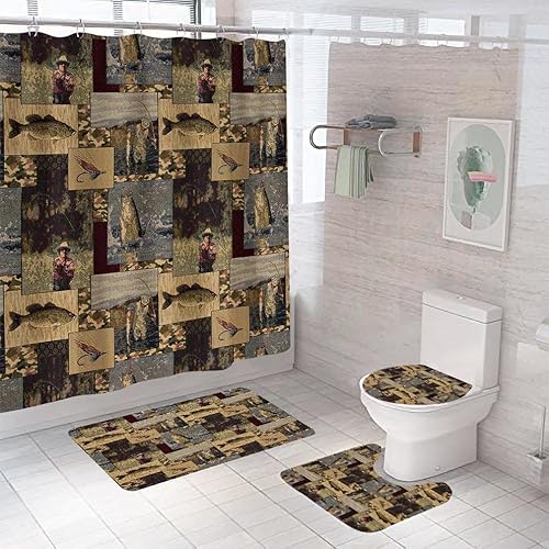 Badematten & Badteppiche Set 4 Teilig Badezimmerteppich Waschbar Badematte rutschfest,Wc Vorleger Mit Ausschnitt Badematte Und Duschvorhang,Badvorleger Toilette Teppich 50×80Cm Westlichen Badematten & Badteppiche Set 4 Teilig Badezimmerteppich Waschbar Badematte rutschfest,Wc Vorleger Mit Ausschnitt Badematte Und Duschvorhang,Badvorleger Toilette Teppich 50×80Cm Westlichen von malxlaw