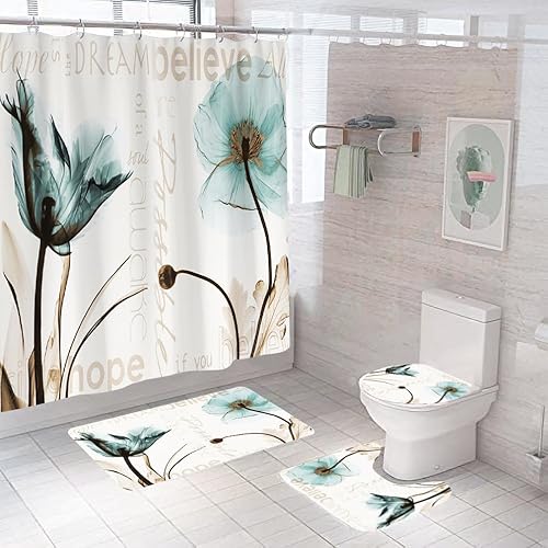 Badgarnitur 3 Teilig Badezimmerteppich Waschbar Badematte rutschfest,Wc Vorleger Mit Ausschnitt Und Badematte, Badvorleger Toilette Teppich 45X75Cm Blaue Blume Badgarnitur 3 Teilig Badezimmerteppich Waschbar Badematte rutschfest,Wc Vorleger Mit Ausschnitt Und Badematte, Badvorleger Toilette Teppich 45X75Cm Blaue Blume von malxlaw