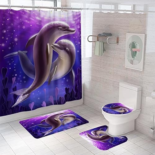 Badgarnitur 3 Teilig Badezimmerteppich Waschbar Badematte rutschfest,Wc Vorleger Mit Ausschnitt Und Badematte, Badvorleger Toilette Teppich 45X75Cm Delphin von malxlaw