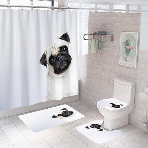 Badgarnitur 3 Teilig Badezimmerteppich Waschbar Badematte rutschfest,Wc Vorleger Mit Ausschnitt Und Badematte, Badvorleger Toilette Teppich 45X75Cm Hund von malxlaw