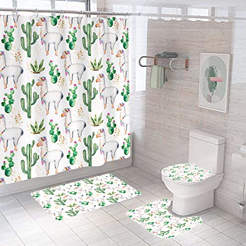 Badgarnitur 3 Teilig Badezimmerteppich Waschbar Badematte rutschfest,Wc Vorleger Mit Ausschnitt Und Badematte, Badvorleger Toilette Teppich 45X75Cm Kaktus von malxlaw