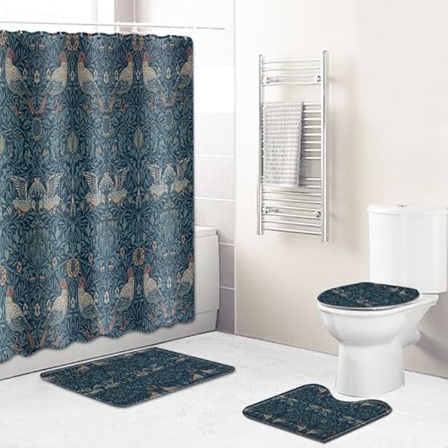 Badgarnitur 3 Teilig Badezimmerteppich Waschbar Badematte rutschfest,Wc Vorleger Mit Ausschnitt Und Badematte, Badvorleger Toilette Teppich 45X75Cm Retro Vogel von malxlaw