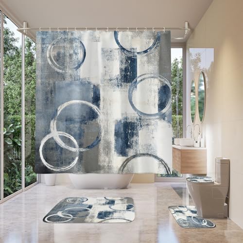 Badgarnitur 4 Teilig Badezimmerteppich Waschbar Badematte rutschfest,Wc Vorleger Mit Ausschnitt Badematte Und Duschvorhang,Badvorleger Toilette Teppich 45X75Cm Blauer Gradient Badgarnitur 4 Teilig Badezimmerteppich Waschbar Badematte rutschfest,Wc Vorleger Mit Ausschnitt Badematte Und Duschvorhang,Badvorleger Toilette Teppich 45X75Cm Blauer Gradient von malxlaw