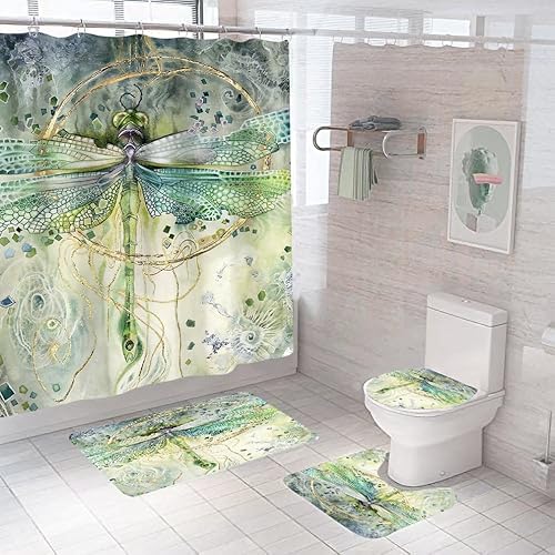 Badgarnitur 4 Teilig Badezimmerteppich Waschbar Badematte rutschfest,Wc Vorleger Mit Ausschnitt Badematte Und Duschvorhang,Badvorleger Toilette Teppich 45X75Cm Dragonflies Badgarnitur 4 Teilig Badezimmerteppich Waschbar Badematte rutschfest,Wc Vorleger Mit Ausschnitt Badematte Und Duschvorhang,Badvorleger Toilette Teppich 45X75Cm Dragonflies von malxlaw