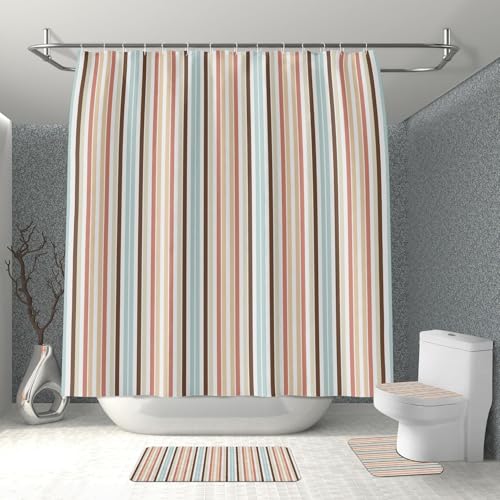 Badgarnitur 4 Teilig Badezimmerteppich Waschbar Badematte rutschfest,Wc Vorleger Mit Ausschnitt Badematte Und Duschvorhang,Badvorleger Toilette Teppich 45X75Cm Gelber Streifen Badgarnitur 4 Teilig Badezimmerteppich Waschbar Badematte rutschfest,Wc Vorleger Mit Ausschnitt Badematte Und Duschvorhang,Badvorleger Toilette Teppich 45X75Cm Gelber Streifen von malxlaw