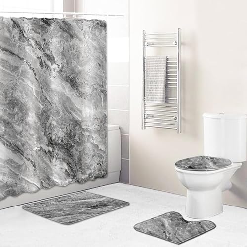 Badgarnitur 4 Teilig Badezimmerteppich Waschbar Badematte rutschfest,Wc Vorleger Mit Ausschnitt Badematte Und Duschvorhang,Badvorleger Toilette Teppich 45X75Cm Grauer Marmor Badgarnitur 4 Teilig Badezimmerteppich Waschbar Badematte rutschfest,Wc Vorleger Mit Ausschnitt Badematte Und Duschvorhang,Badvorleger Toilette Teppich 45X75Cm Grauer Marmor von malxlaw