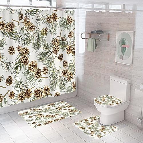 Badgarnitur 4 Teilig Badezimmerteppich Waschbar Badematte rutschfest,Wc Vorleger Mit Ausschnitt Badematte Und Duschvorhang,Badvorleger Toilette Teppich 45X75Cm Haselnuss von malxlaw