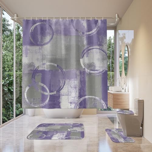 Badgarnitur 4 Teilig Badezimmerteppich Waschbar Badematte rutschfest,Wc Vorleger Mit Ausschnitt Badematte Und Duschvorhang,Badvorleger Toilette Teppich 45X75Cm Lila Grau Badgarnitur 4 Teilig Badezimmerteppich Waschbar Badematte rutschfest,Wc Vorleger Mit Ausschnitt Badematte Und Duschvorhang,Badvorleger Toilette Teppich 45X75Cm Lila Grau von malxlaw