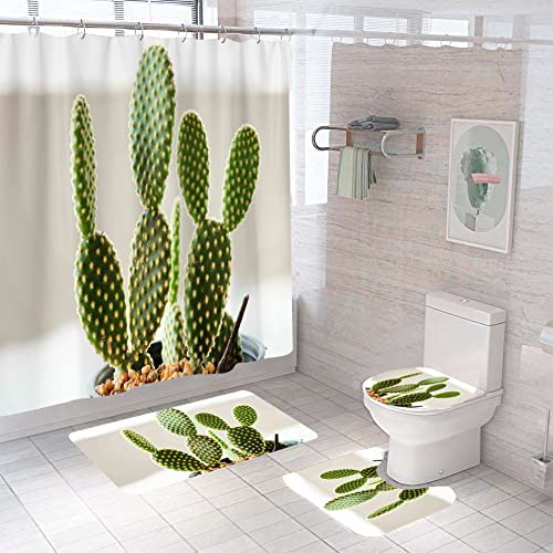 Badgarnitur 4 Teilig Badezimmerteppich Waschbar Badematte rutschfest,Wc Vorleger Mit Ausschnitt Badematte Und Duschvorhang,Badvorleger Toilette Teppich 45X75Cm Pflanze von malxlaw
