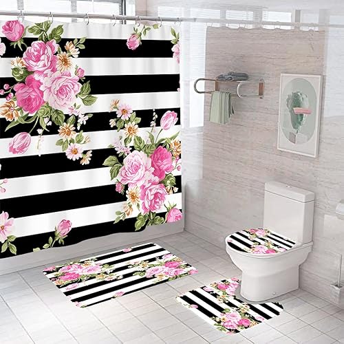 Badgarnitur 4 Teilig Badezimmerteppich Waschbar Badematte rutschfest,Wc Vorleger Mit Ausschnitt Badematte Und Duschvorhang,Badvorleger Toilette Teppich 45X75Cm Pink Peony Badgarnitur 4 Teilig Badezimmerteppich Waschbar Badematte rutschfest,Wc Vorleger Mit Ausschnitt Badematte Und Duschvorhang,Badvorleger Toilette Teppich 45X75Cm Pink Peony von malxlaw