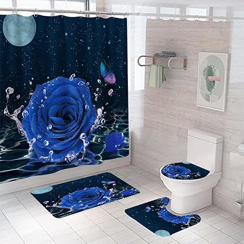 Badgarnitur 4 Teilig Badezimmerteppich Waschbar Badematte rutschfest,Wc Vorleger Mit Ausschnitt Badematte Und Duschvorhang,Badvorleger Toilette Teppich 45X75Cm Rose Schmetterling Badgarnitur 4 Teilig Badezimmerteppich Waschbar Badematte rutschfest,Wc Vorleger Mit Ausschnitt Badematte Und Duschvorhang,Badvorleger Toilette Teppich 45X75Cm Rose Schmetterling von malxlaw