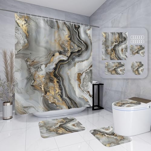 Badgarnitur 4 Teilig Badezimmerteppich Waschbar Badematte rutschfest,Wc Vorleger Mit Ausschnitt Badematte Und Duschvorhang,Badvorleger Toilette Teppich 45X75Cm Schwarzer Marmor Badgarnitur 4 Teilig Badezimmerteppich Waschbar Badematte rutschfest,Wc Vorleger Mit Ausschnitt Badematte Und Duschvorhang,Badvorleger Toilette Teppich 45X75Cm Schwarzer Marmor von malxlaw