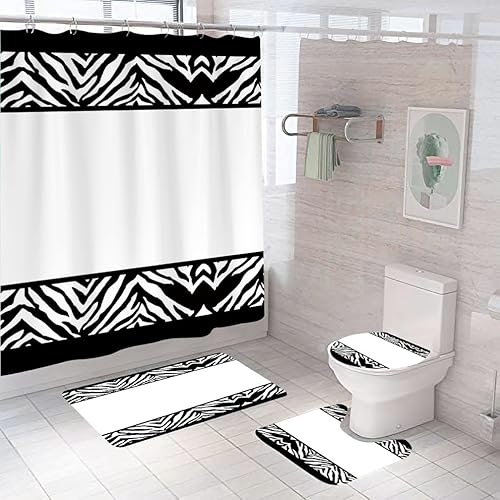 Badgarnitur 4 Teilig Badezimmerteppich Waschbar Badematte rutschfest,Wc Vorleger Mit Ausschnitt Badematte Und Duschvorhang,Badvorleger Toilette Teppich 45X75Cm Schwarzer Streifen Badgarnitur 4 Teilig Badezimmerteppich Waschbar Badematte rutschfest,Wc Vorleger Mit Ausschnitt Badematte Und Duschvorhang,Badvorleger Toilette Teppich 45X75Cm Schwarzer Streifen von malxlaw