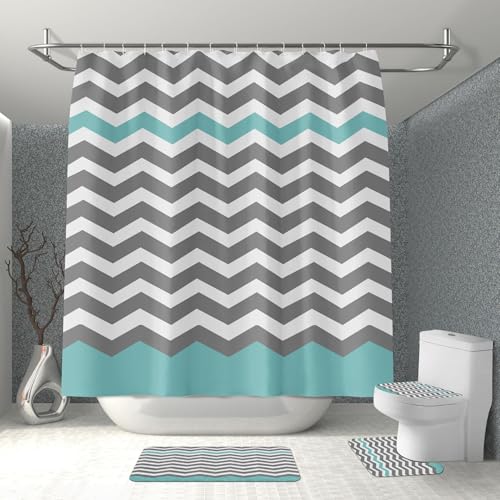 Badgarnitur 4 Teilig Badezimmerteppich Waschbar Badematte rutschfest,Wc Vorleger Mit Ausschnitt Badematte Und Duschvorhang,Badvorleger Toilette Teppich 45X75Cm Streifenmuster Badgarnitur 4 Teilig Badezimmerteppich Waschbar Badematte rutschfest,Wc Vorleger Mit Ausschnitt Badematte Und Duschvorhang,Badvorleger Toilette Teppich 45X75Cm Streifenmuster von malxlaw