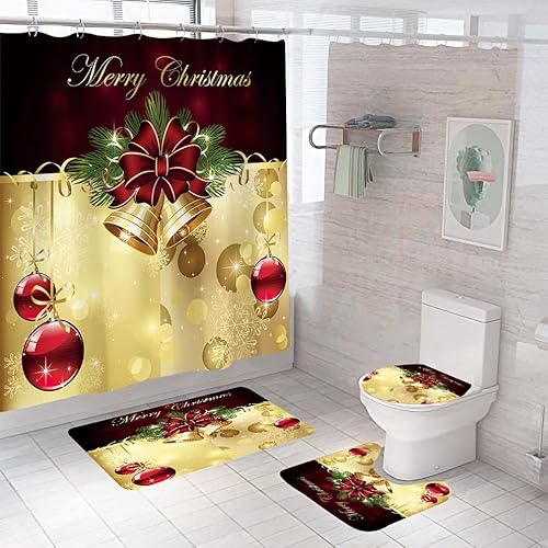 Badgarnitur 4 Teilig Badezimmerteppich Waschbar Badematte rutschfest,Wc Vorleger Mit Ausschnitt Badematte Und Duschvorhang,Badvorleger Toilette Teppich 45X75Cm Weihnachtsglocke Badgarnitur 4 Teilig Badezimmerteppich Waschbar Badematte rutschfest,Wc Vorleger Mit Ausschnitt Badematte Und Duschvorhang,Badvorleger Toilette Teppich 45X75Cm Weihnachtsglocke von malxlaw
