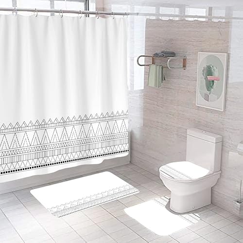 Duschvorhang Duschvorhänge Anti-Schimmel, Waschbar Polyester Duschvorhang Badewanne Mit 12 Ringe,Badewanne Vorhang Schnell Trocknend Für Badezimmer 180X180Cm Minimalistische Geometrie von malxlaw