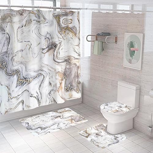 Duschvorhang Duschvorhänge Anti-Schimmel, Waschbar Polyester Duschvorhang Badewanne Mit 12 Ringe,Badewanne Vorhang Schnell Trocknend Für Badezimmer 180X180Cm Minimalistischer Marmor von malxlaw