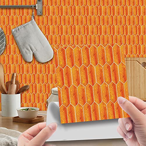 Fliesenaufkleber Hellorange PVC Klebefliesen Küche,Wasserfest Fliesenaufkleber Bad,DIY Selbstklebende Fliesen Für Bad & Küche,Fliesensticker Für Küchenrückwand 24 Stück(10x10cm) von malxlaw