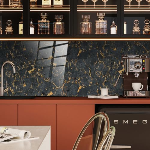 Fliesenaufkleber Marmor Aus Schwarzem Gold Küchen Smart Tiles,Klebefliesen Küche Selbstklebende Fliesen,Wasserfest Küchenrückwand Fliesen Aufkleber,Klebefliesen Bad 10 PC(30x30cm) von malxlaw