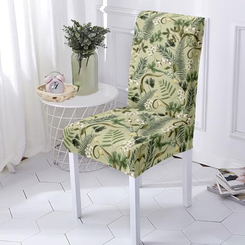Stuhlhussen 2er Set Grüne Blätter Stuhlbezug Stretch Polyester Hussen Für Stühle, Abnehmbarer Waschbarer Stühle Schutz Dekoration Stuhlüberzüge Für Haus, Küche,Esszimmer Stühle von malxlaw