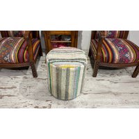 Bunt Gestreifter Moderner Dekorativer Baumwolle Fußhocker Bank Pouf Bezug Boho Rund Für Wohnzimmer Küche Schlafzimmer Kinder Handmade von mamcanart