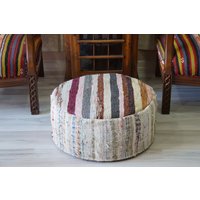 Bunte Regenbogen Baumwolle Handgefertigt Rund Ottoman Pouf Boho Vintage Boden Sitzkissen Pouf Kinder Bequem Natur Material von mamcanart