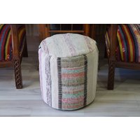 Fußhocker Pouf Baumwolle Costal Outdoor Kelim Teppich Vintage Weiß Bunt Dekorativ Handgemacht Patchwork Modern Stuhl 18x18 Inch von mamcanart