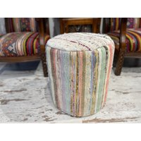 Handgemachter Dekorativer Kelim Teppich Pouf Stuhl Hocker Pouffe Bean Bag Vintage Bunter Baumwoll Ottoman 18x18 Zoll Modern Boden von mamcanart