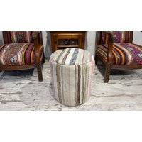 Pouf Baumwolle Leder Handarbeit Teppich Fußhocker Pouffe Bean Bag Ottoman Stuhl Dekorativ Modern Minimalistisch Handgemacht von mamcanart