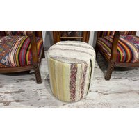 Pouf Baumwolle Leder Handarbeit Teppich Fußhocker Pouffe Bean Bag Ottoman Stuhl Dekorativ Modern Minimalistisch Handgemacht von mamcanart