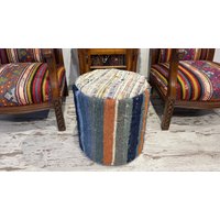 Pouf Baumwolle Leder Handarbeit Teppich Fußhocker Pouffe Bean Bag Ottoman Stuhl Dekorativ Modern Minimalistisch Handgemacht von mamcanart