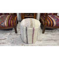 Wohnzimmer Küche Schlafzimmer Kinderzimmer Gestreift Bunter Pouf Stuhl Hocker Handarbeit Baumwolle Deko Kelim Teppich Rund 18x18 Zoll von mamcanart