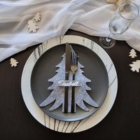 Weihnachtsdeko Bestecktasche Tischdeko Filz | Personalisiert Tannenbaum Winterdeko Geschenkidee Advent Wichteln von mamicoshop