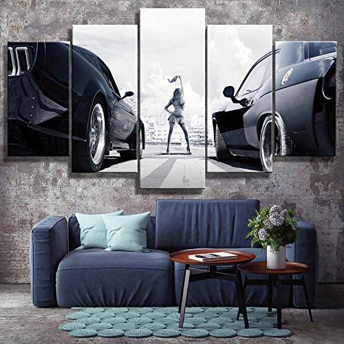 manbgt 5 Stück Leinwand Kunstdruck Malerei Sexy Girl Fast & Furious Rennwagen Wandkunst Leinwand Wand Wohnzimmer Home Decor Bilder 30x50 30x70 30x80cm (kein Rahmen) von manbgt