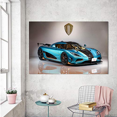 manbgt Moderne Malerei Koenigsegg Agera RSR Hellblau Auto Fahrzeug Wandkunst Bild Leinwand Poster und Drucke für Wohnzimmer Dekor 60x90cm 24x36inch ohne Rahmen von manbgt