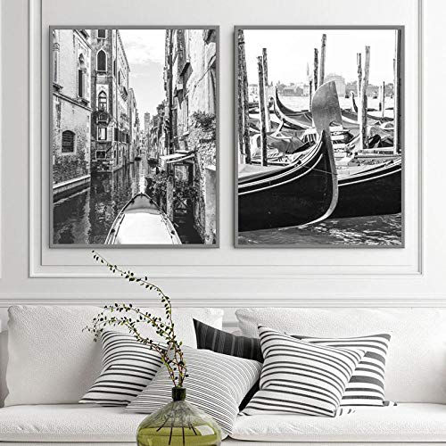 manbgt Venedig Architektur Schwarz-Weiß-Foto-Poster Italien Straße Landschaft Malerei Drucke Leinwand Bild Wohnzimmer Dekor 50X70cm 20x28inch kein Rahmen von manbgt