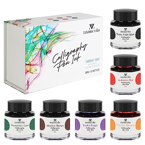 Mancola Kalligraphie-Tinte, 6 Farben, kohlenstofffreie Tinte, Zeichnen, Schreiben, Kunst, Handwerk, Kalligraphie, 28 ml, 6 Stück von mancola