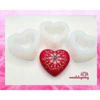 Silikonform Herz 8 cm 3Er Set, Mandala Steine Bemalen, Dot Painting, Punktmalerei, Gießform Gießen von mandalaqueeny