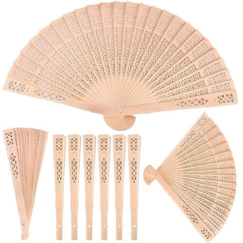manhegari 6 STK. Handfächer Holzfächer Fächer Hochzeit Fächer Mit Sandelholzduft, Vintage-Fächer Elegantes Accessoire Für Hochzeit Und Babyparty von manhegari