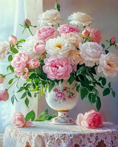 mantianhome Stickset mit Kreuzstich: Blumenarrangement in einer Vase auf einem Tisch, 11 CT, beliebtes Druckdesign, Kreuzstichset, DIY für Anfänger und Fortgeschrittene – 40 x 50 cm von mantianhome