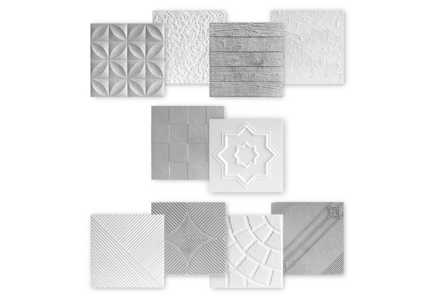marbet design 3D Wandpaneel, (3D Wandpaneele Styropor Paneele weiß 50x50cm Wandverkleidung (10m) Schlafzimmer weiß und grau Akusikplatte) von marbet design