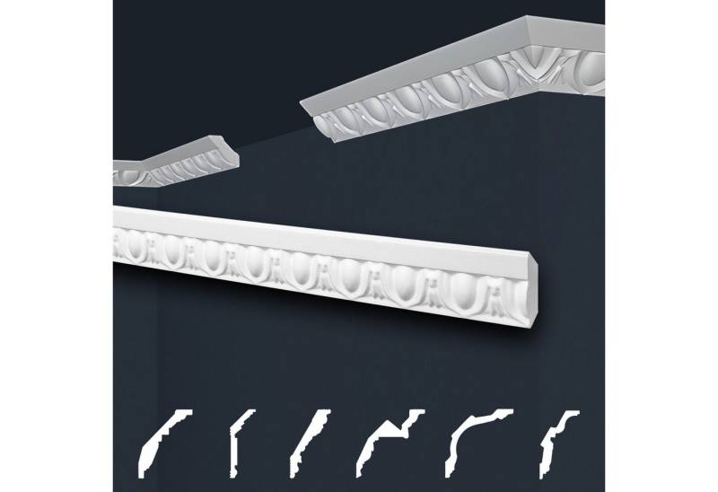 marbet design Stuckleiste B-02, Max Paket (bester Meterpreis), Deckenleisten Sparpaket aus Styropor EPS - Stuckleisten gemustert, leicht im traditionellen Design - 144 Stück / 288 Meter von marbet design