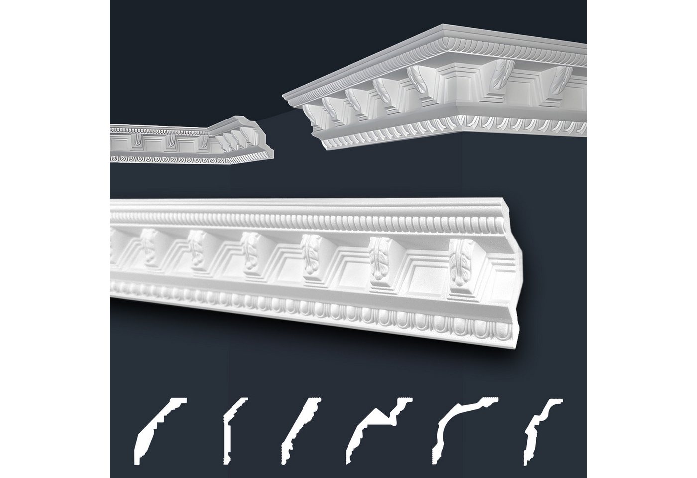 marbet design Stuckleiste B-23, 2 Meter, Deckenleisten Sparpaket aus Styropor EPS - Stuckleisten gemustert, leicht im traditionellen Design - 1 Stück / 2 Meter von marbet design
