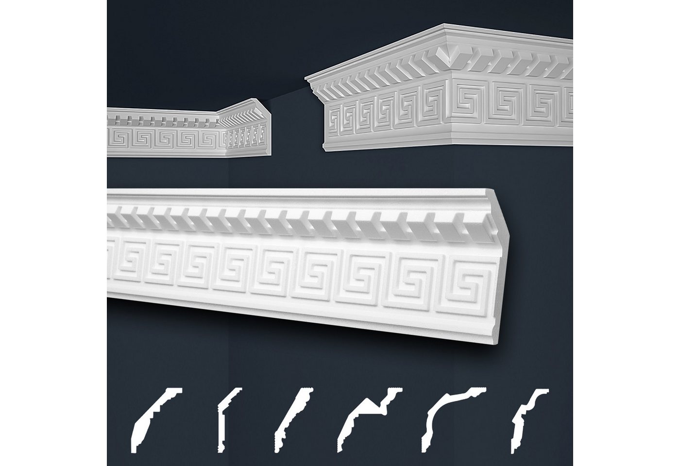 marbet design Stuckleiste B-25, 20 Meter, Deckenleisten Sparpaket aus Styropor EPS - Stuckleisten gemustert, leicht im traditionellen Design - 10 Stück / 20 Meter von marbet design