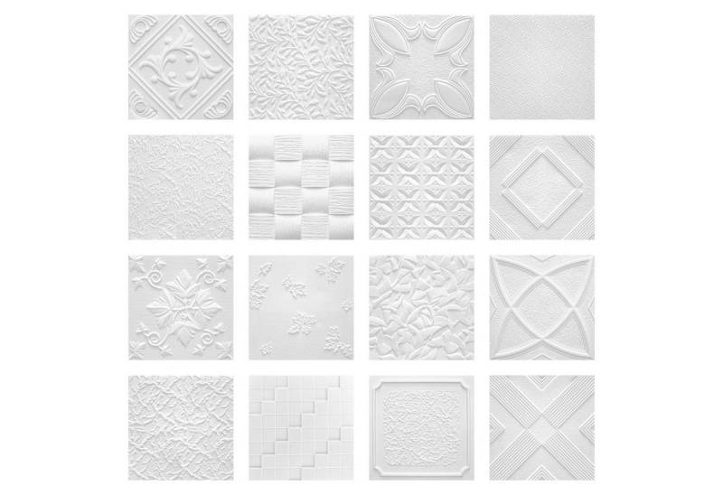 marbet design Wanddekoobjekt NATURA (2 qm Deckenplatten aus Styropor - 50x50cm EPS Wand- und Deckenverkleidung weiße Platten Dekor formfest) von marbet design