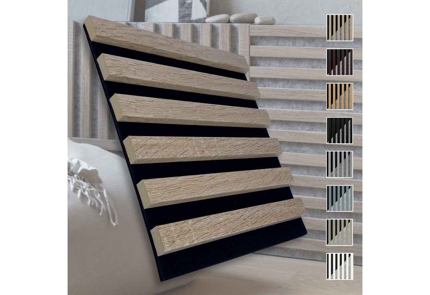 marbet design Wandpaneel, (Akustikpaneele Akustikquadrate 30x30cm Wandverkleidung Holz - (1 Paneel, schwarz - Sonoma Eiche) vertikal Akustikfilz Lamellenwand Platten) von marbet design
