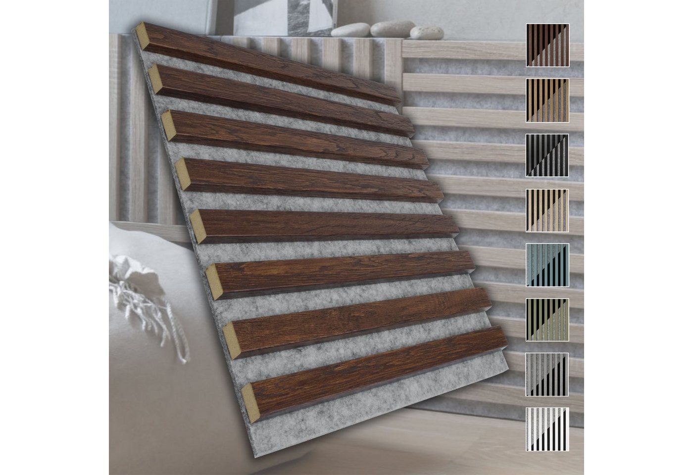marbet design Wandpaneel, (Akustikpaneele Akustikquadrate 40x40cm Wandverkleidung Holz - (1 Paneel, grau - Eiche dunkel) Holzpaneele modern Holzwand schwarze Platte) von marbet design